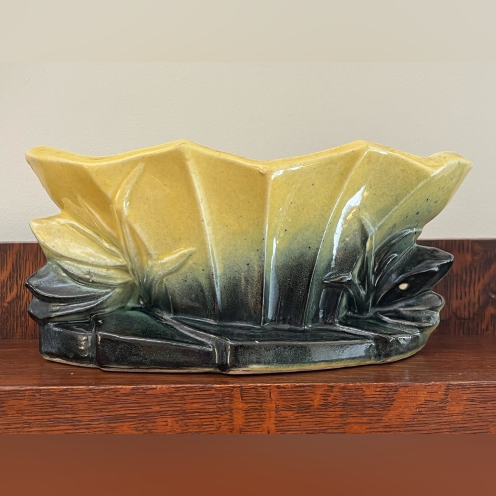 Vintage Mid Century McCoy Pottery yellow & green vase $50